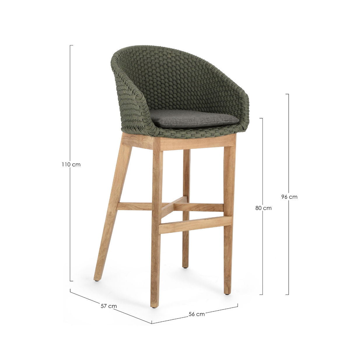 BT ZALUMA Green elegant Polyrattan outdoor bar stool